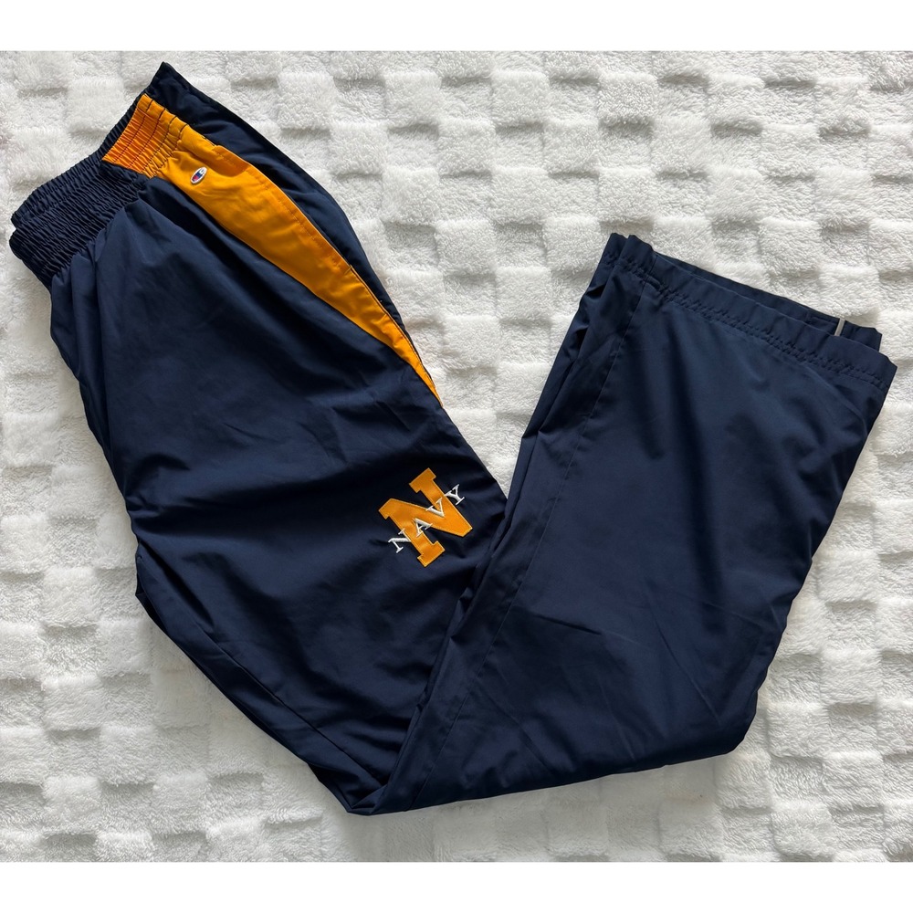 VTG Champion NAVYUSNA Tearaway Pants Mens L Naval Academy Snap Warm Up Y2K- EUC